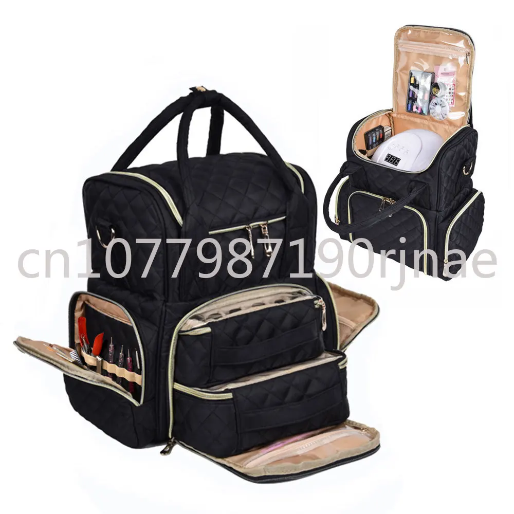 2024 Large Capacity Crossbody Cosmetic Bag Double Layer Manicure Implement Storage Bag Portable 48 Grid Nail Bag