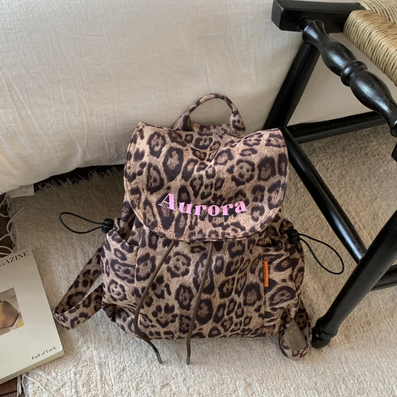 Leopard Print Backpack for Women2025New Autumn and Winter fashion College Students Commuting Schoolbag Large Capacity Lightweigh