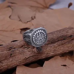 Stainless Steel Masculine Men Animal Bear Paw Pattern Ring Vintage Nordic Celts Totem Endless Knot Ring Gift for Boyfriend