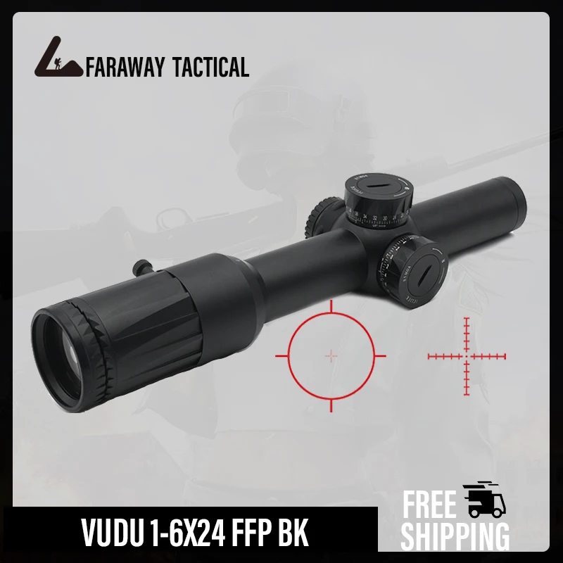 Evolution Gear BK Color VUDU FFP LPVO SR1 Reticle 1-6x24MM Riflescope 30mm for Airsoft and Hunting with Full Original Markings