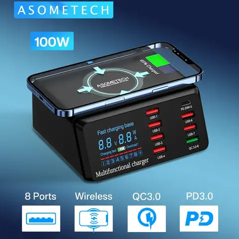 100W 8 Ports USB Charging Hub with Quick Charge 3.0 ASOMETECH
