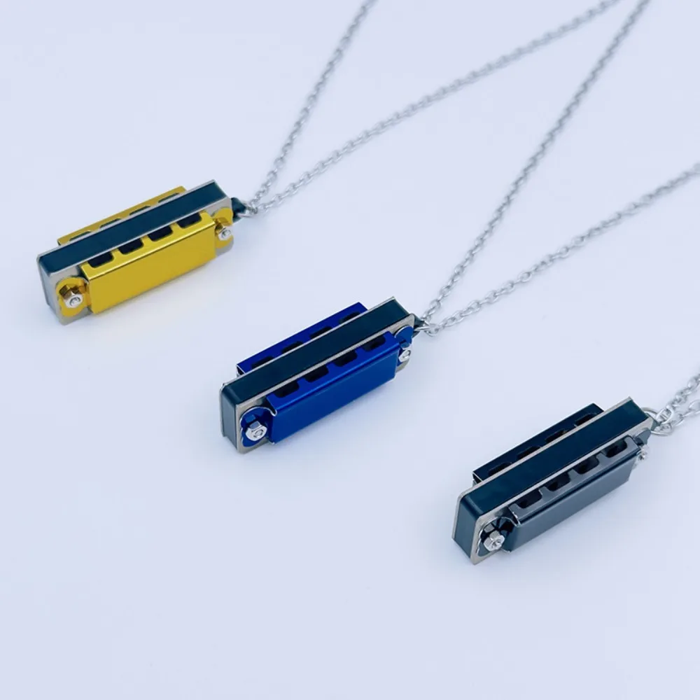 New 4-hole 8-tone Necklace Harmonica Metal Woodwind Music Toy Mini Chain Harmonica Gift