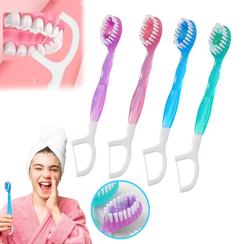 5-in-1 Toothbrush Floss Disposable Toothbrush Dental Wire 12pcs Disposable Toothbrush Kit with Dental Floss Tongue for Travel