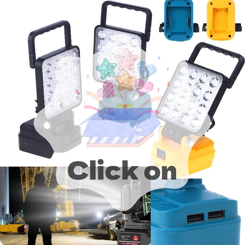 

1 шт., 14 Вт, лампа для кемпинга, аварийное освещение с двойным USB-литий-ионным аккумулятором, уличный фонарик, 4-дюймовый светодиодный рабочий свет