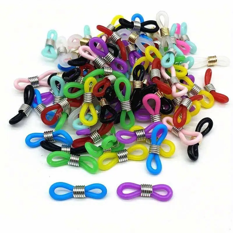 50pcs Eyeglass Chain End Adjustable Spring Rubber End Connector for Eye Glasses Sunglasses Cord Holder Strap Loop
