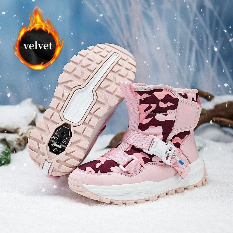 

Winter Velvet Children's Sneakers Non-slip Claw Hiking Shoes Kids Outdoor Warm Snow Boots For Boys Girls High Top Sports Shoes