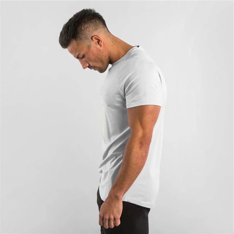 

Men Summer Poure Cotton Fitness Running Gym T-shirts Clothing O-Neck Short Sleeve Slim Fit Breathable Bodybuilding Workout Tees