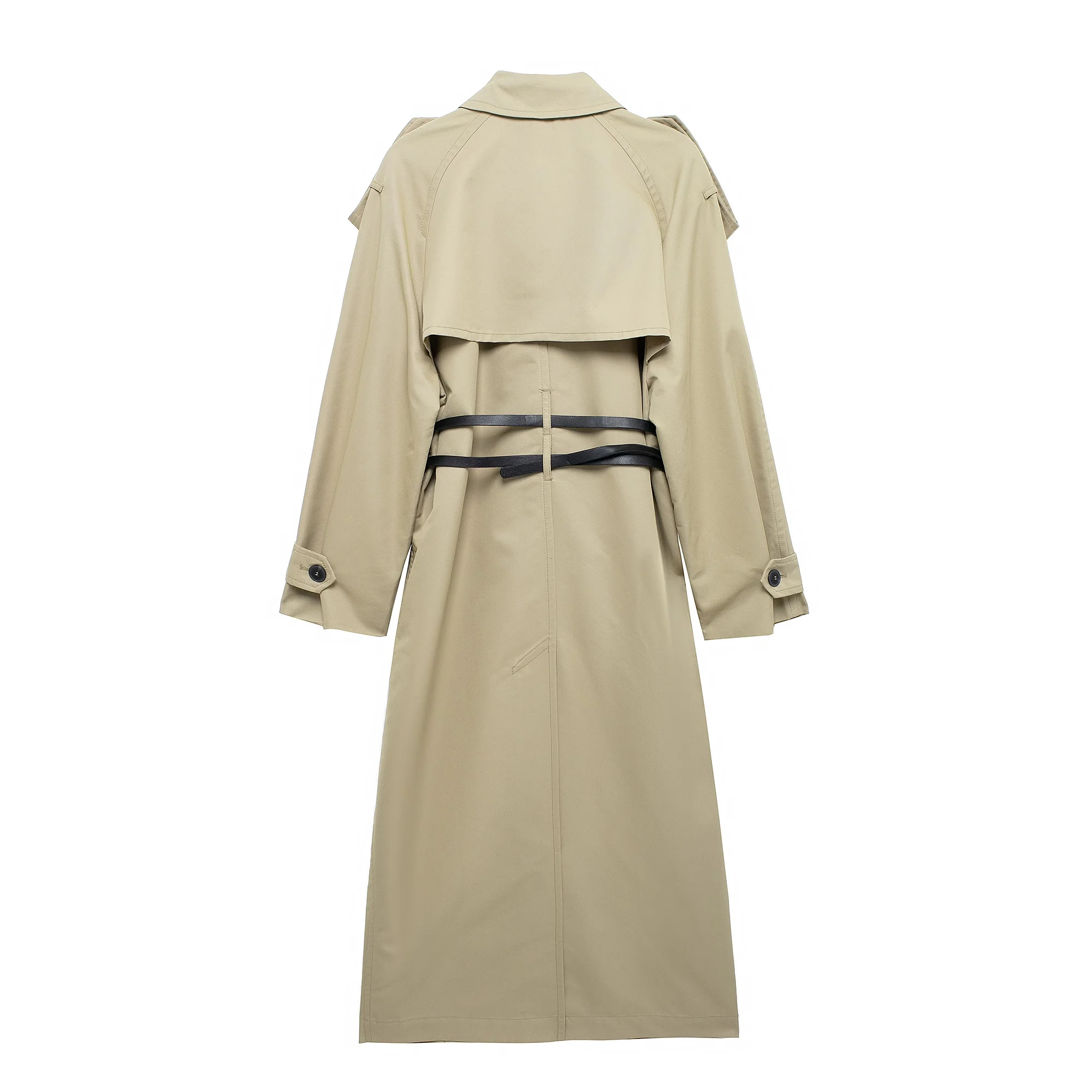 Tangada 2024 Women Khaki Classic Trench Coat with Belt Elegant Female Windbreak 3H843