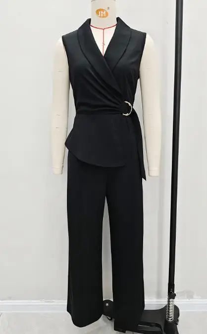

2026 New Elegant Sexy Office Fashion Socialite Wrap Up Tie Up Suit Pants Solid Color Wide Leg Jumpsuit Women's Clothing