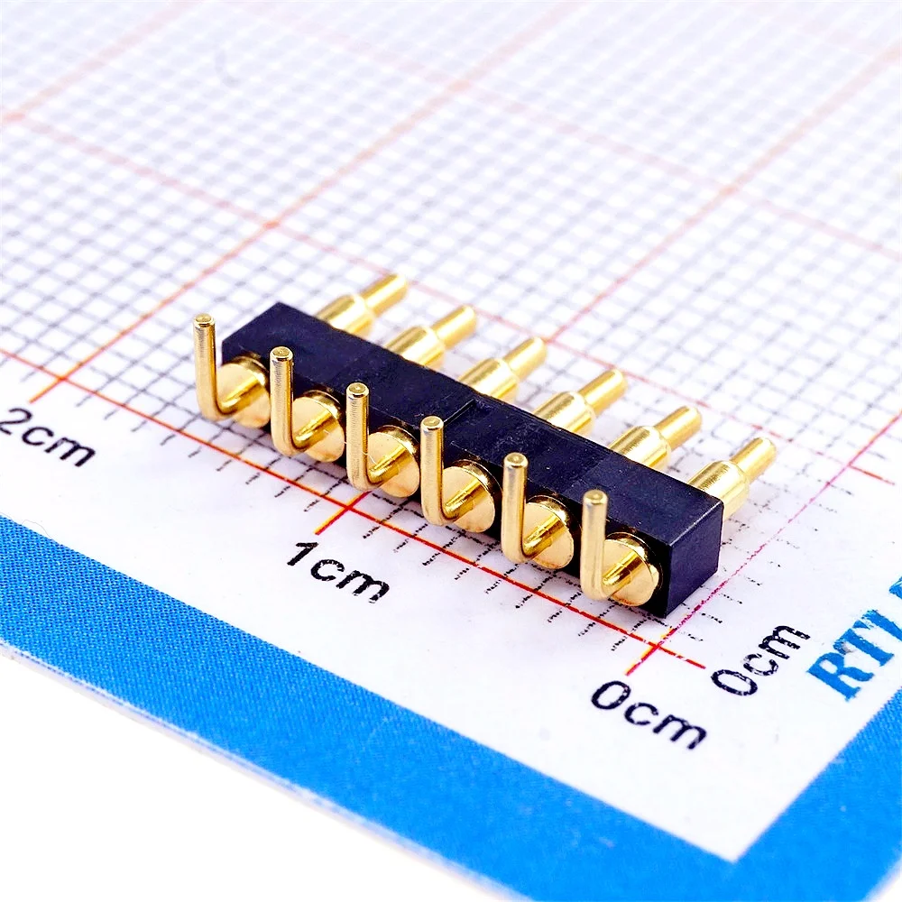 5 stks Veerbelaste Pogo Pin Connector 6 Pin 2.54 mm Pitch 8.8 mm Hoogte Doorgaande Gaten PCB Haakse Rand Mount PCB Soldeer