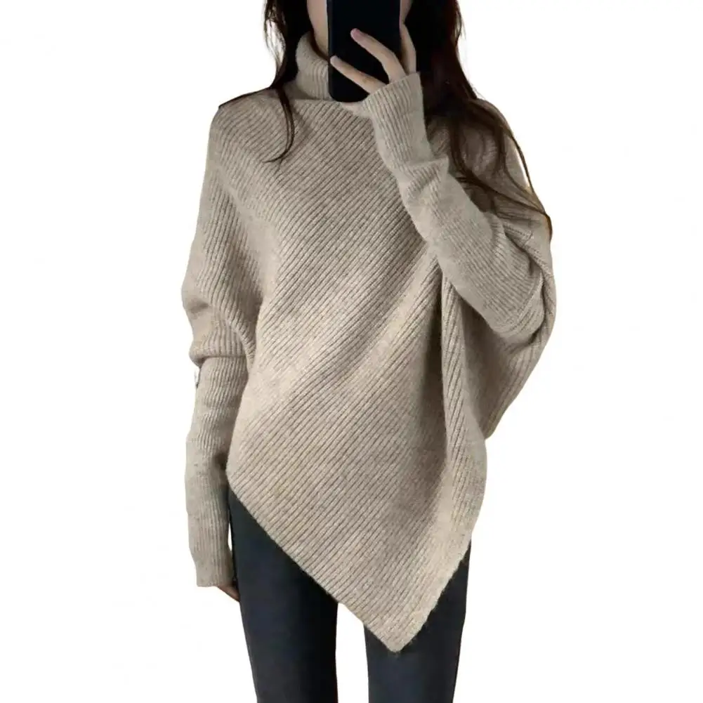 Turtleneck Sweater Women Baggy Fashion Design Pullover French Solid Color Thickened Knit Jumper Oversized Sweater Женская