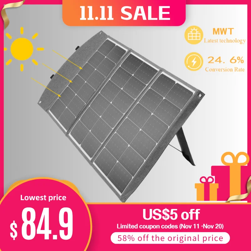 

200 Watt Portable Solar Panel Foldable BC Solar Cells MWT Technology for Camping Power Station Solar Generator 25% Efficiency