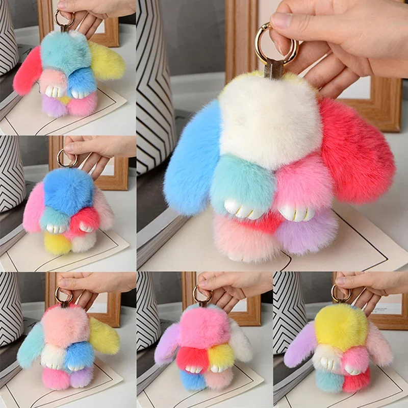 15cm Rabbit Fur Keychain Women Bag Car Key chain Pendant Decoration Jewelry Bags Hangings Accessories Gifts