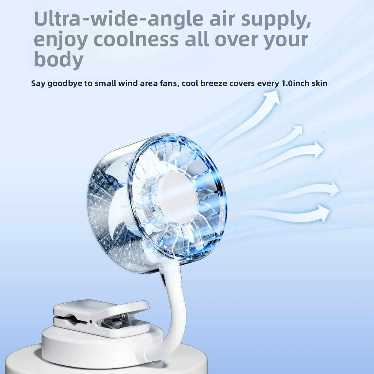360° Flexible Hose USB Clip Fan Long Lasting Battery Mini Portable Cooler for Outdoor Handheld Use