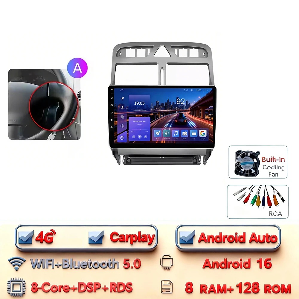 Android 16 Carplay Android Auto 2din Autoradio voor Peugeot 307 307CC 307 SW 2004-2013 4G WIFI GPS DSP BT Touchscreen Multimedia