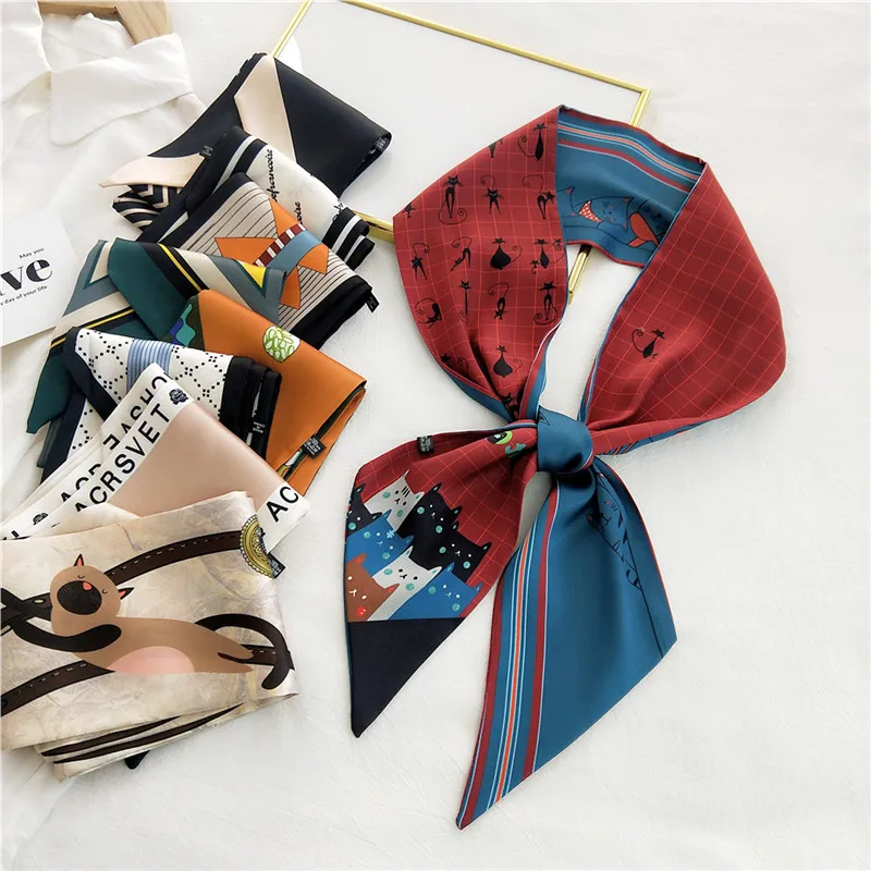 

Print Long Scarves Neck Wraps Fashion Women Ribbon Neckerchief Spring Autumn Scarf Headscarf Headband Scrunchy Hair Accessories