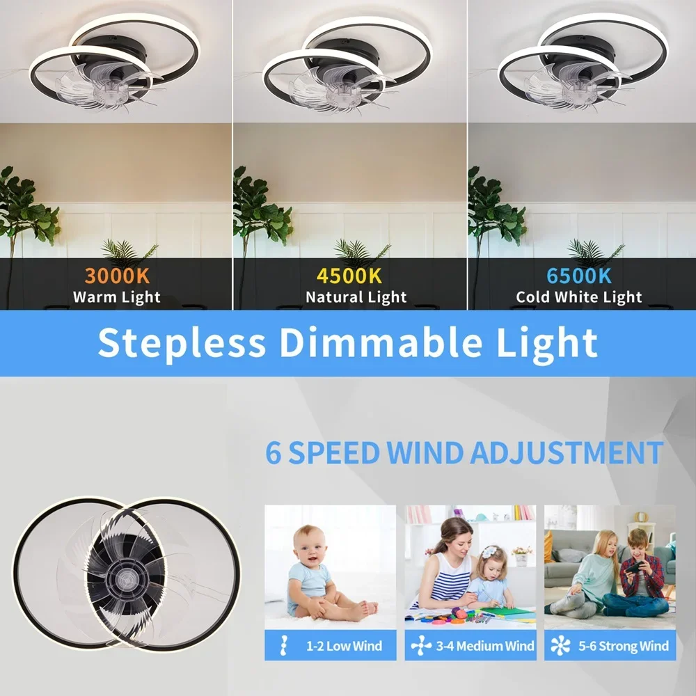 Modern Ceiling Fan Home Ceiling Lamp Fan 3 Colors Change and Remote Ceiling Fan Light Round Acrylic Led Ceiling Light Fixture