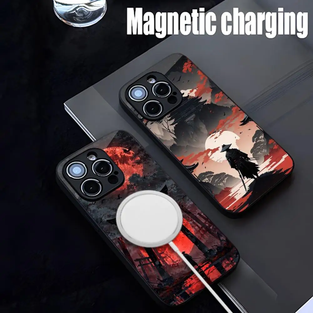 Japanese Bushido Samurai Phone Case Strong Magnetism Glass For iPhone 16ProMax 14 13 12 15 11 Pro XS Max Plus Mini Coque