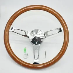 For 16 Inch Polished Classic Solid Wood Steering Wheel