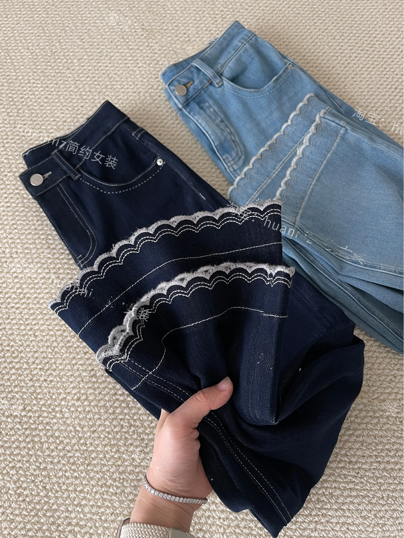 

Джинсы Slim Fit с высокой талией и прямыми штанинами, миниатюрные, весенне-летние, тонкие, с вышивкой, широкие брюки, женские модные джинсовые скинни