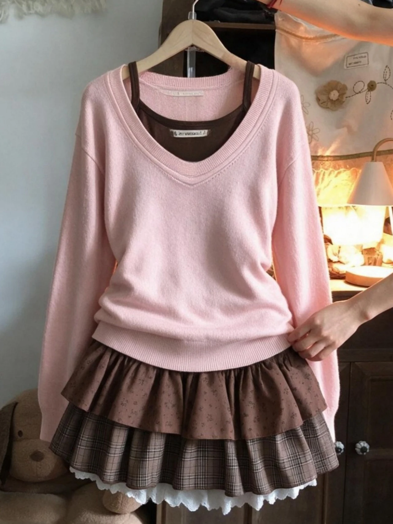 Preppy Kawaii Japanese Retro Girls 2 Piece Outfit Y2K Gentle Sweet Lace Bow Top Mini Skirt Korean Vintage Subculture Suit