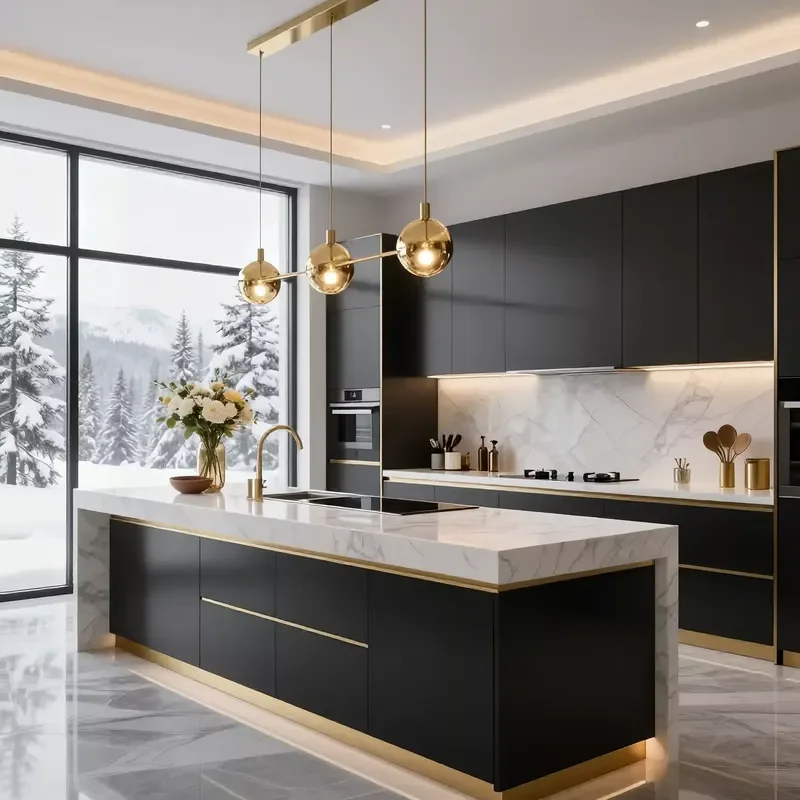 for Luxury Custom Modular High Gloss Lacquered Kitchen Cabinet Project Solutions for Real Estate Development Company