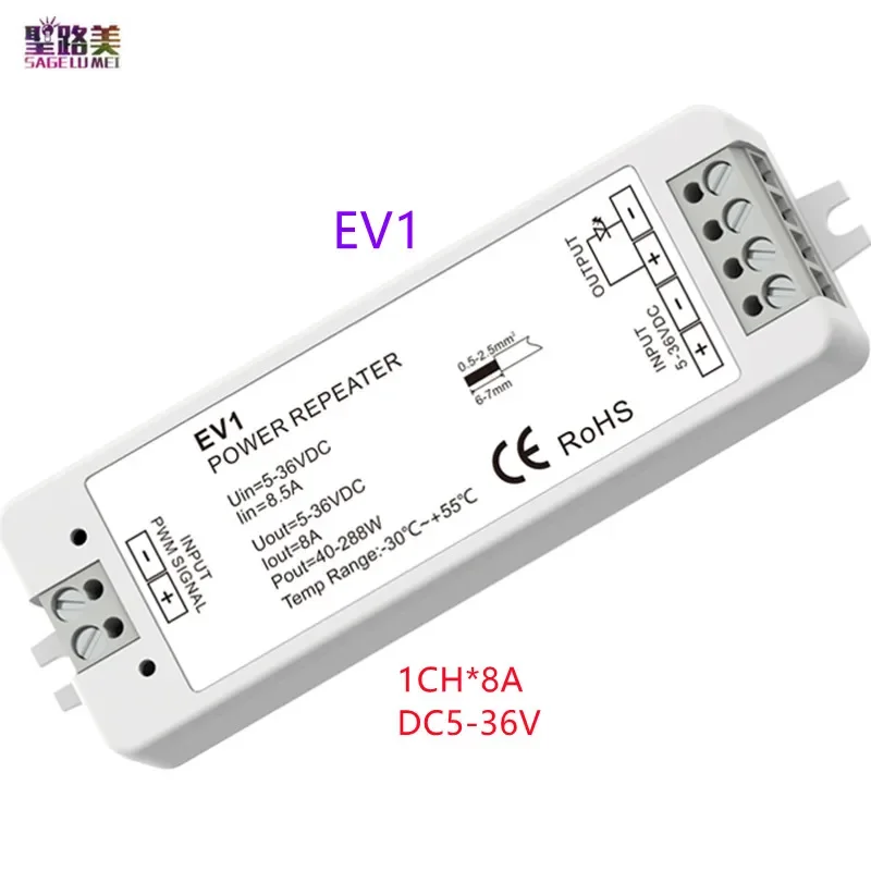 EV1 EV1-S EV1-X 1Channel 8A 15A 30A DC5-36V PWM Constant Amplifier Repeater CV Signal Amplifier for Single Color Led Strip Light