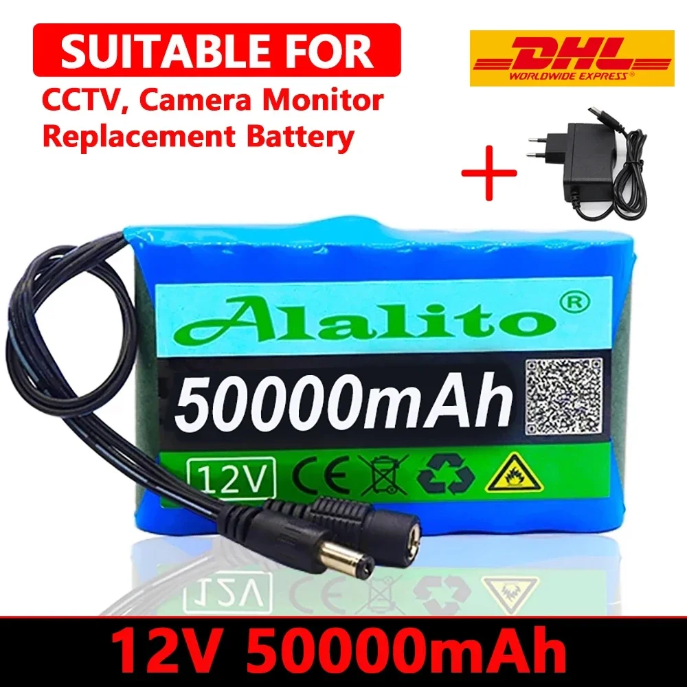 

12V 18650 50000mAh Portable Battery pack Rechargeable batteries 12.6V PCB Lithium Battery pack Protection Board 12.6V 1A Charger