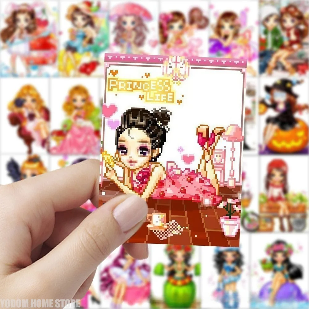 63Pcs Cute Korean Y2K Retro Pixel Doll Die Cut Stickers For Scrapbooking Stamp Collage Junk Journal Stationery Decoration