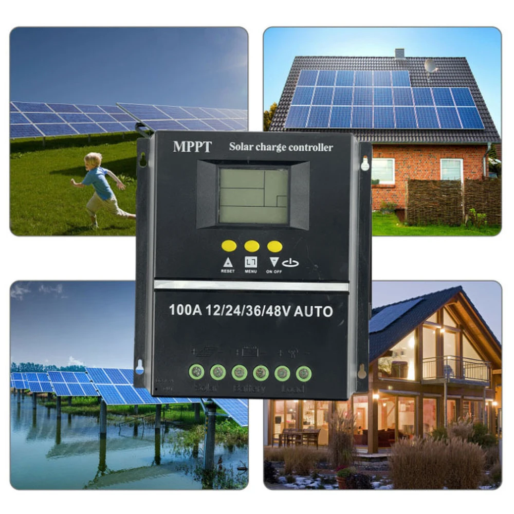 100A/80A MPPT/PWM Solar Charge Controller 12V/24V/36V/48V Auto Controller Tools Solar PV Battery Charger with LCD & Dual USB