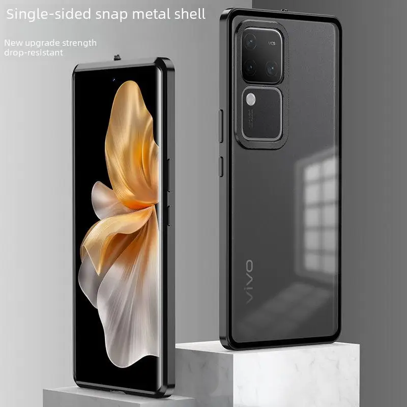 Metal Bumper Hard Case for Vivo V30 VivoV30 5G V2318 Clear Matte Hard Back Cover for Vivo V30 5G Aluminum Camera Lens Protector