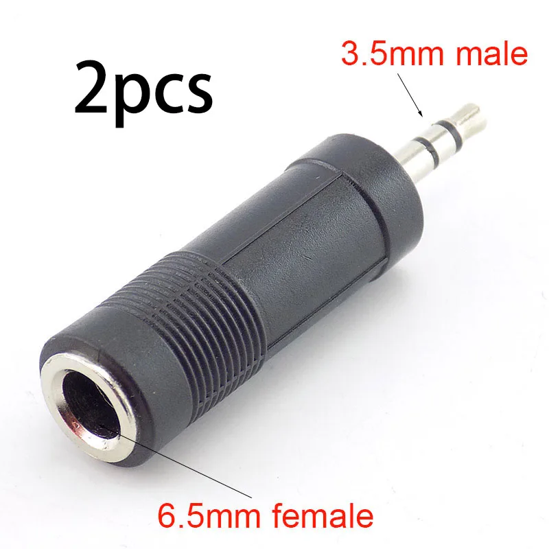 2pcs DC 3.5mm Male to 6.5mm Female Adapter for Headphones Earphone Jack Microphone Audio Converter Plug Black C3