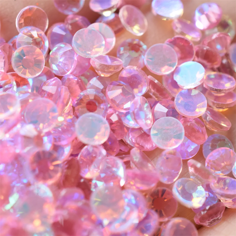 Glass Aurora Non Hotfix Round Flatback Rhinestones Pink Glare Nail Art Decorations Stones Crystals Strass DIY Glue on Diamond