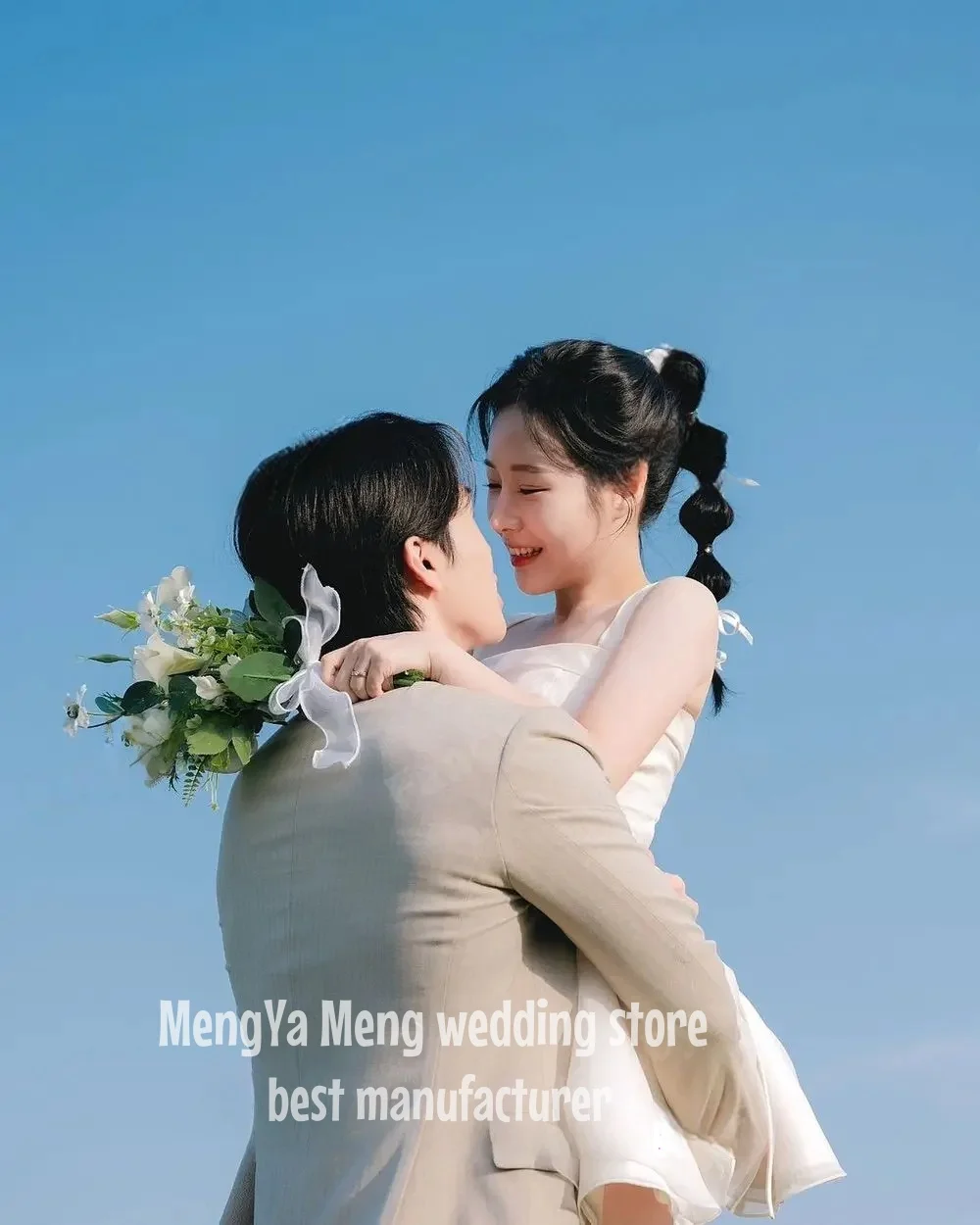 ZHUISHU エレガントなアイボリーサテンのウェディングドレス韓国写真撮影ストラップレスボウストラップコルセットフロアレングスブライダルドレスショートカスタマイズ