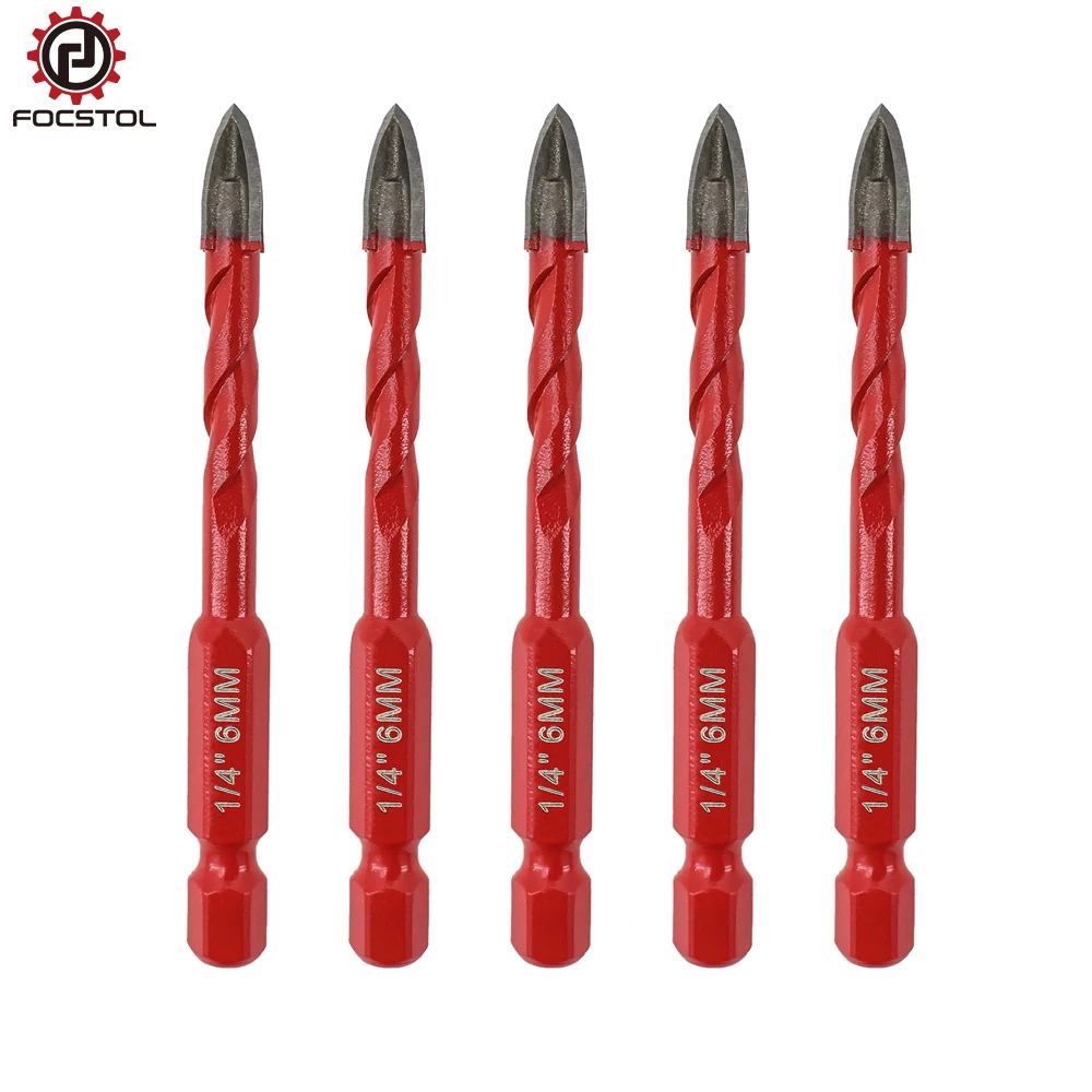 

FOCSTOL Drill Bit Set Core Bit Dia 6mm 5PCS Carbide Drill Tipped Hole Saw Woodworking For Plastic Masonry Ceramic Tile Core Bit