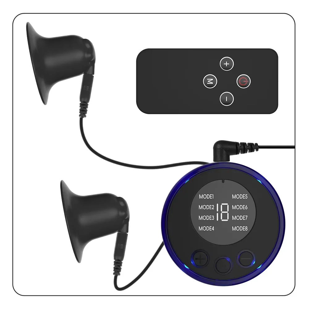 Electric Shock Pulse Nipple Clamps Sucking Cups 8 Modes E-Stim Breast Massager with Wireless Remote Controller BDSM Sex Toys