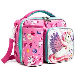 Portable Insulated Lunch Bag for Girls Kids Unicorn Pattern School Lunch Bag with Water Bottle Pocket