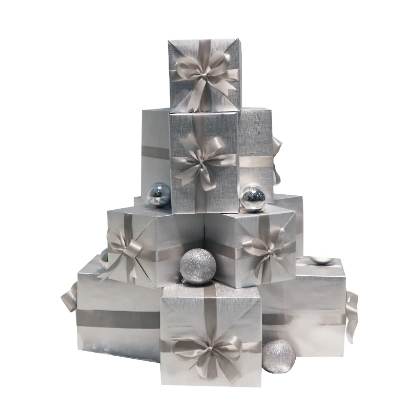 

Christmas Decoration Gift Box Window Props Silver Spring Festival New Year's Day Shop Celebration Festival Stack Head