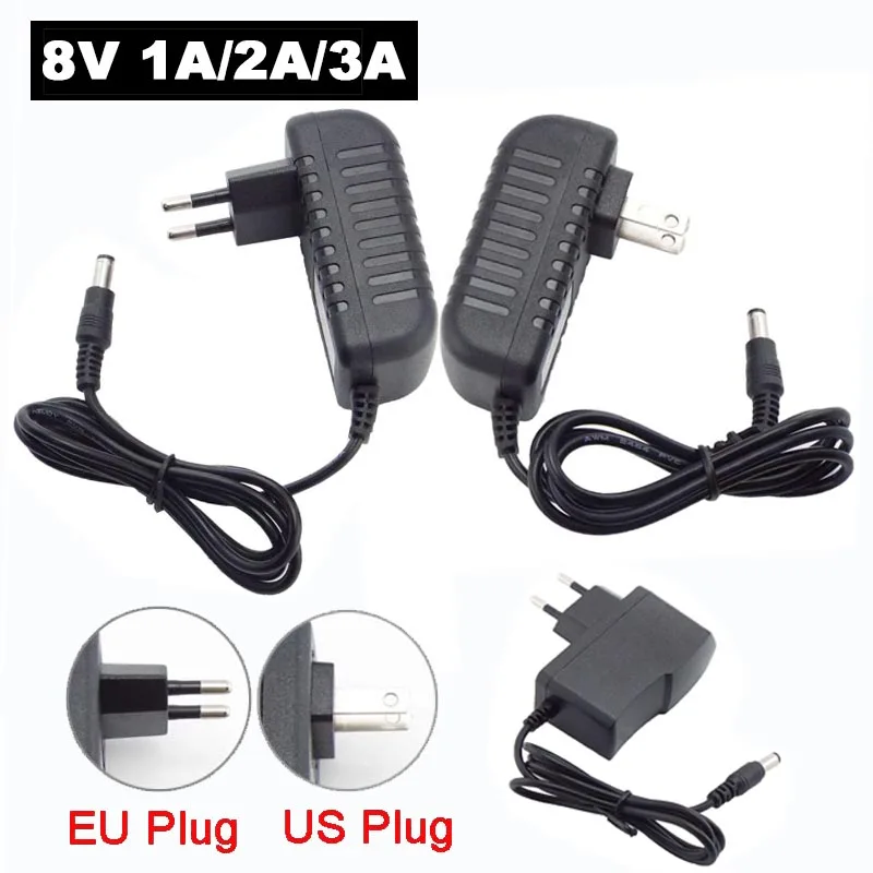 AC DC Converter 8V Universal Power Supply Adapter 8 Volt 1A 2A 3A Charger for CCTV Camera LED Lights EU US Plug F2