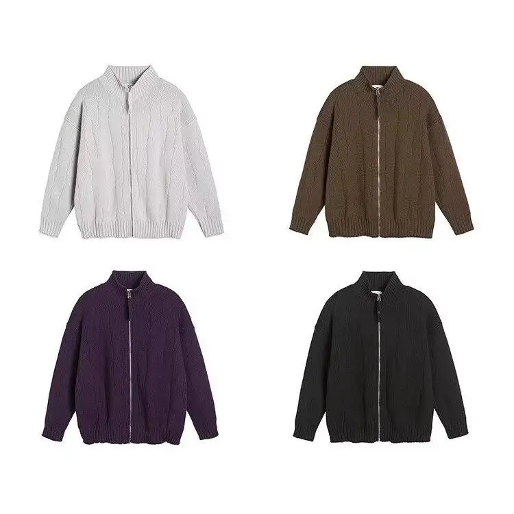 Fall Winter V-Ne Knitted Sweater Cardigan Men's  Color Casual Loose Sle Polyester Fiber Soft Comfortable Magic Tape