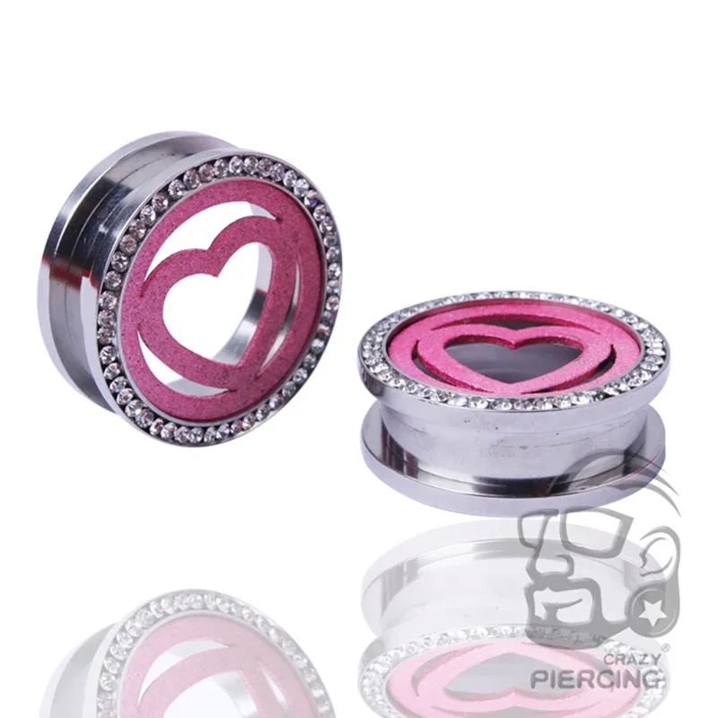 1 para Hollow Out Heart Flesh zatyczki do uszu tunele ze stali nierdzewnej anodowana nić przekłuwanie uszu ekspansja ucha rozciągnięty miernik Oreja