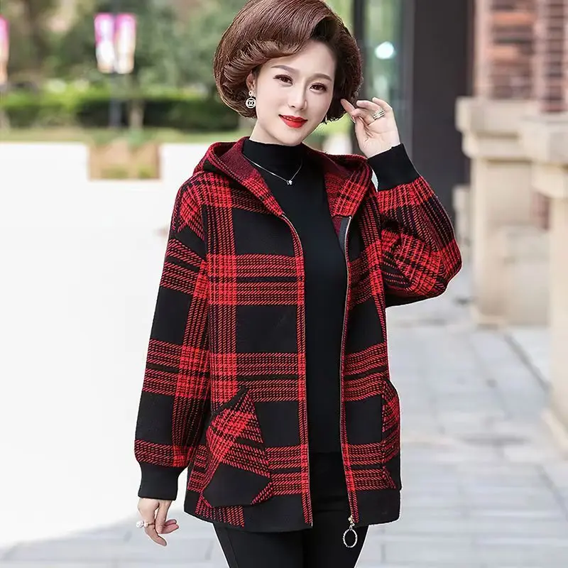 Plaid Zipper Thick Warm Loose Office Lady Simplicity Jackets Vintage Autumn Winter Long Sleeve Patchwork Pocket Women Clothing