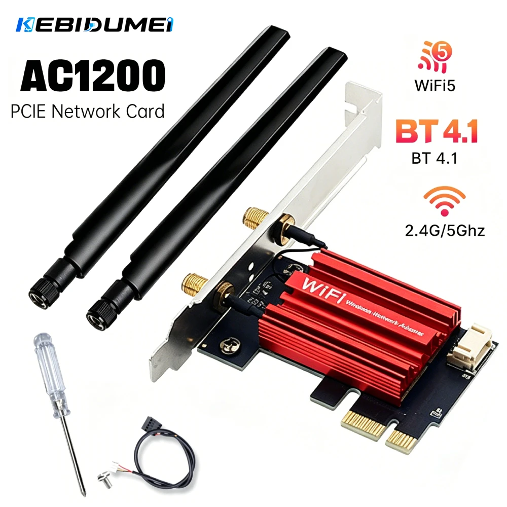 KEBIDUMEI WiFi 5 PCI-E Wireless Adapter AC1200 Network Card Dual Band 2.4G/5GHz 802.11AC For Bluetooth 4.0 Desktop Win 7/8/10/11