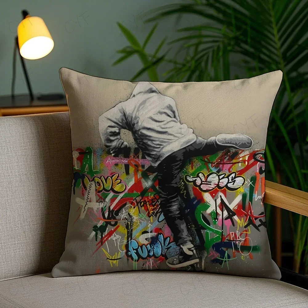 1pc Street Graffiti Art Kissenbezug Anti-Dustmite Kissenbezug Unsichtbarer Reißverschluss seidiger kurzer Plüsch Sofakissenbezug