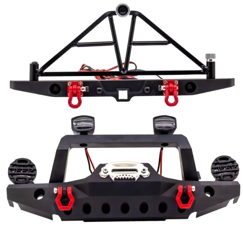 Front Rear Bumper Metal RC Car Bumper with LED Lights for SCX10 for TRX4 Axial for SCX10 iii 1/10 RC Crawler Part
