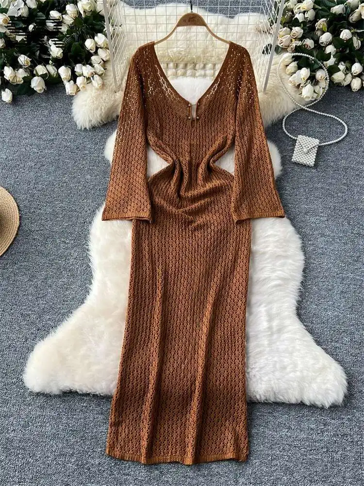 BabYoung مثير منتصف طول الحياكة المرأة الصيف مضيئة كم الخامس الرقبة الجوف خارج السيدات منتظم صالح مزاجه الصلبة اللباس