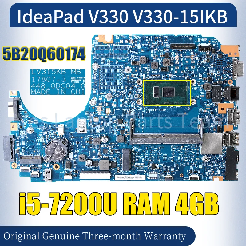 17807-3 For LENOVO IdeaPad V330 V330-15IKB Laptop Mainboard SR342 i5-7200U 4GB RAM 5B20Q60174 Notebook Motherboard