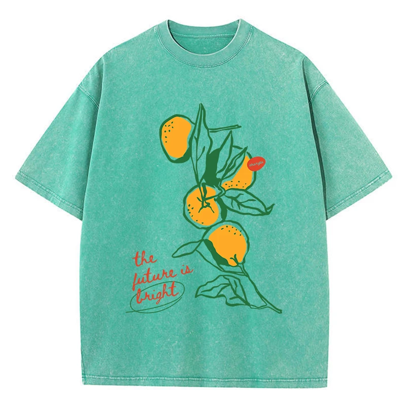 

Fresh Orange Garden Prints Washed T-Shirts Women Cotton Oversize Tops Distressed O-Neck Comfortable Streetwear Summer Clothes