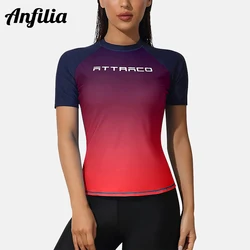 Anfilia Women Short Sleeve Rash Guard Shirts Swimwear Rash Guard Top Surf Top Close-fitting Shirt UPF 50+