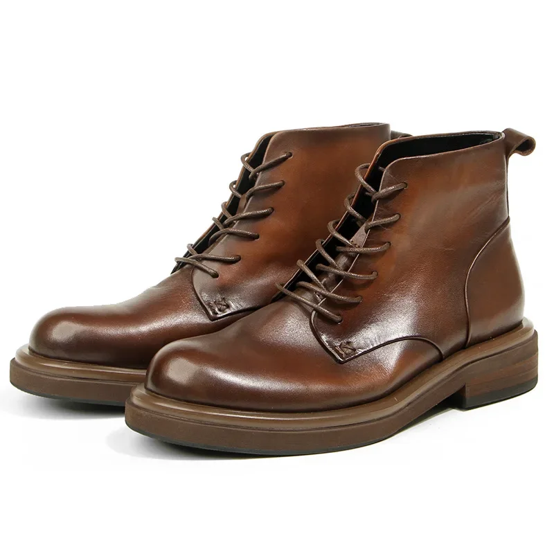 Botas de hombre de piel de vaca de calidad, estilo Retro, color negro y marrón, zapatos para hombre, botas de moto hasta el tobillo de cuero genuino